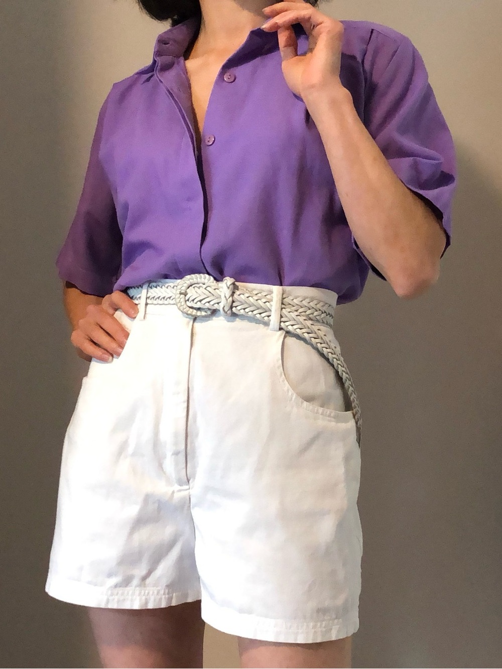 Vintage Short Sleeve Button Down Shirt in Purple